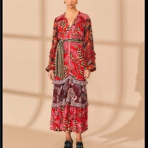 Farm rio mixed floral print long sleeve maxi